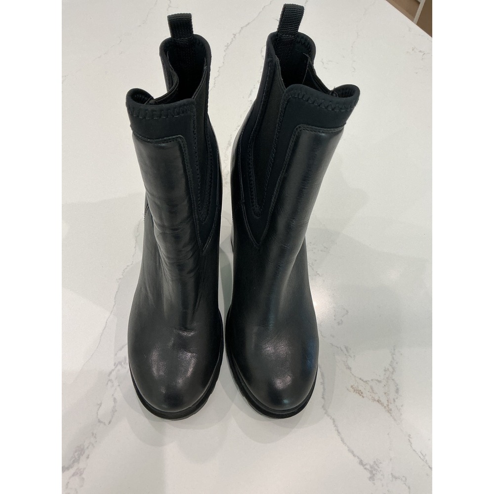 Aldo Black Leather Lug Sole Block Heel Ankle Boots Womens 8 Chelsea Bootie - Picture 6 of 7